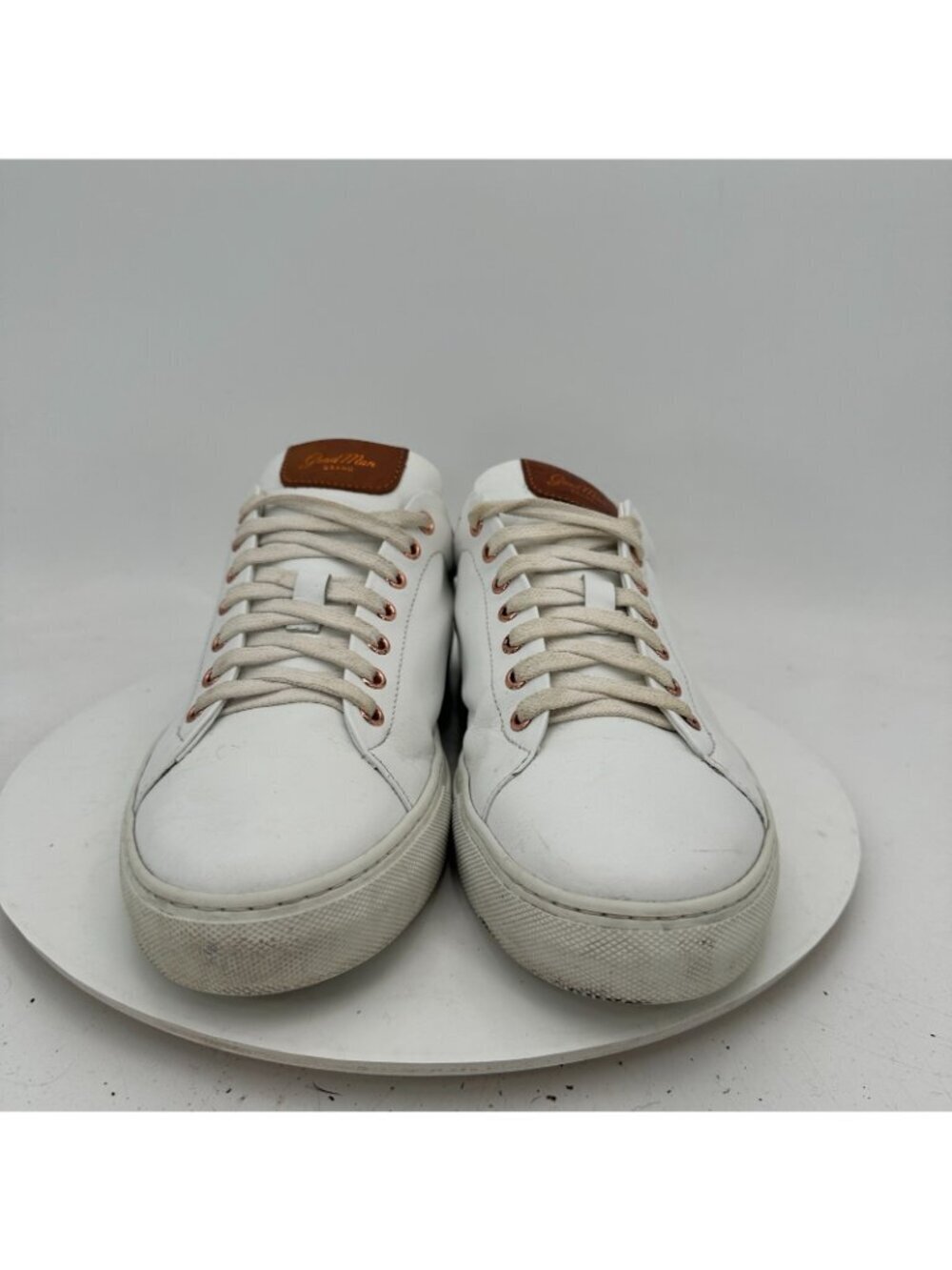 Goodman Brand Men Size 10.5 White Dark Brown Leather Low Top Lace Up Casual Shoe - Picture 2 of 11